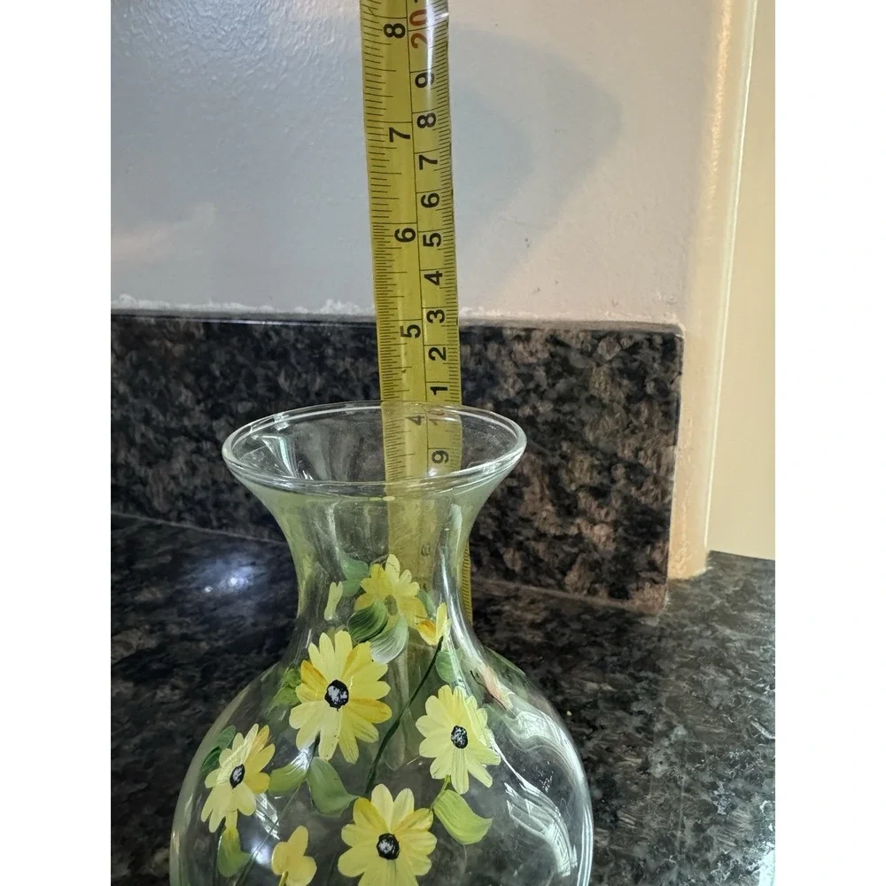Glass Vase Hand Painted By CHRISTINA‎ SCHNEIDER - 2001 Cute Floral Daisy